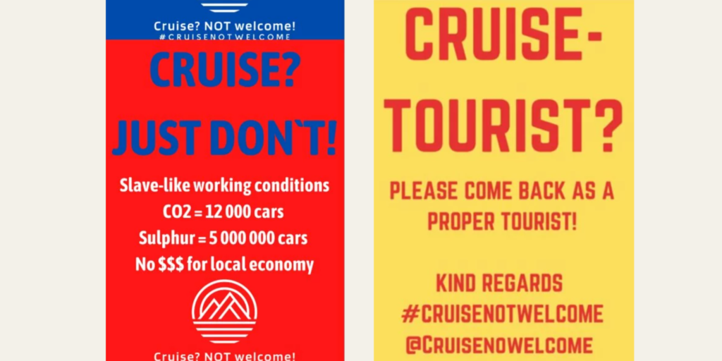Bitte kehren Sie als normale Tourist*Innen zurück, merci. © Cruises Not Welcome